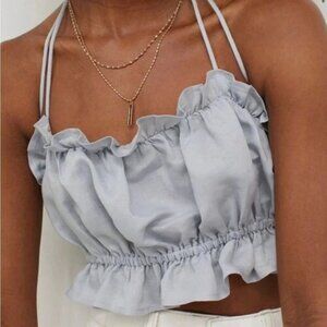 NWT H&M dusty blue linen blend  ruffle cropped top S